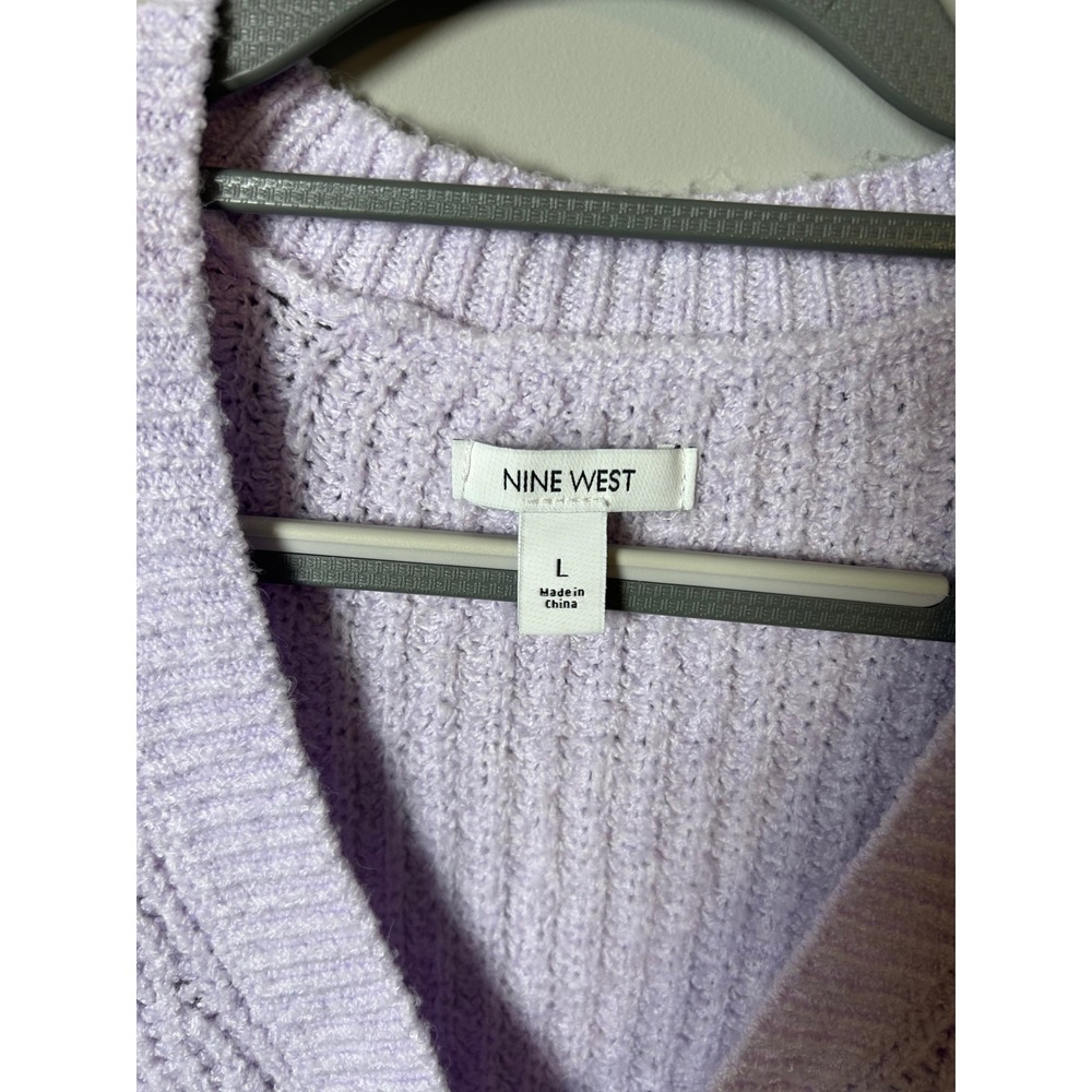 Nine West Lavender Purple Ribbed V-Neck Knit Sweater Large - Picture 5 of 7